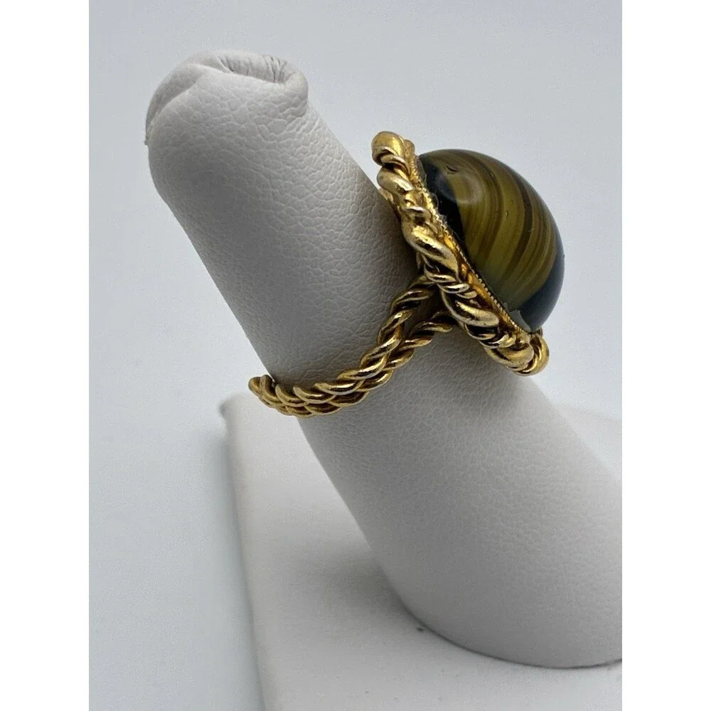 Twist Good Tone Banded Large Striped Stone Statement Ring Maybe Agate Sz 5 VTG